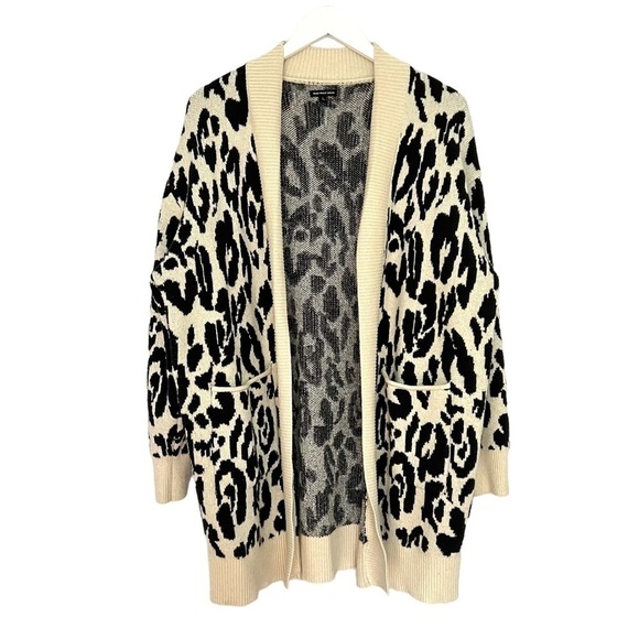 Who What Wear Leopard Print Chunky Open Cardigan Cream Black Size L - Picture 4 of 10
